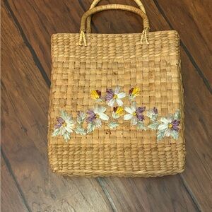 Esprit Tan Woven Tote with Decorative Floral Pattern